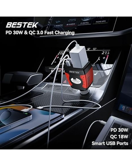 BESTEK 150W Power Inverter 12V to 110V with PD30W QC18W Dual USB Ports